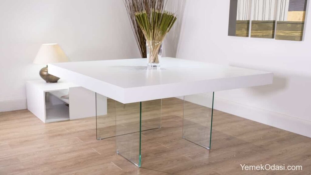 modern kare beyaz yemek masası