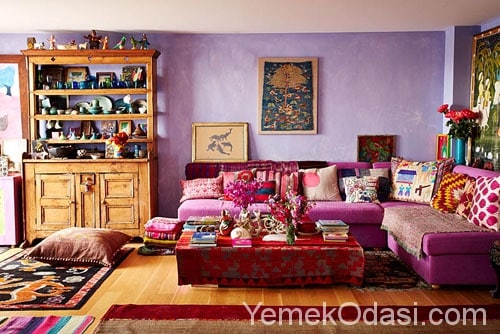renkli oturma odası dekorasyonu 